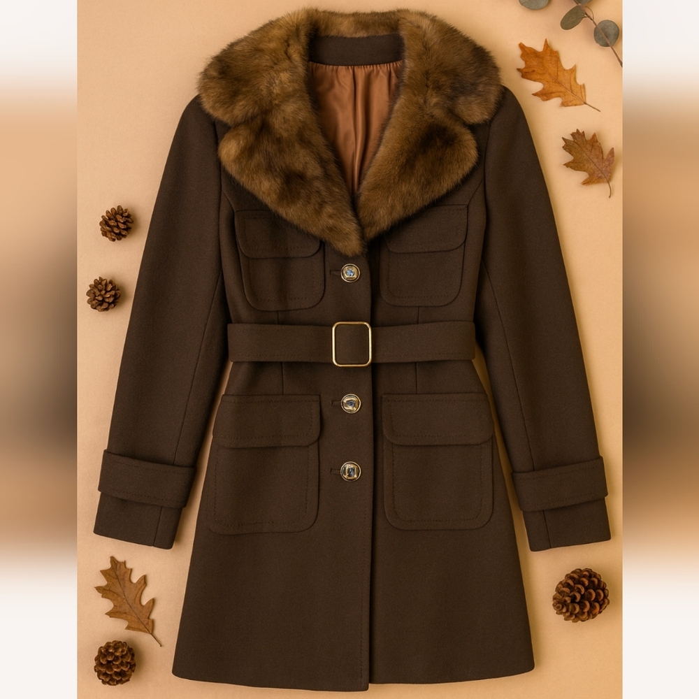 10. Vintage Women's Beige Taupe Trench Coat Fur Collar Canadian Company